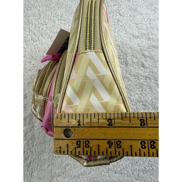 NEW Adrienne Vittadini Travel Cosmetic Bag Trio Pink Beige Bows Design - Picture 7 of 11